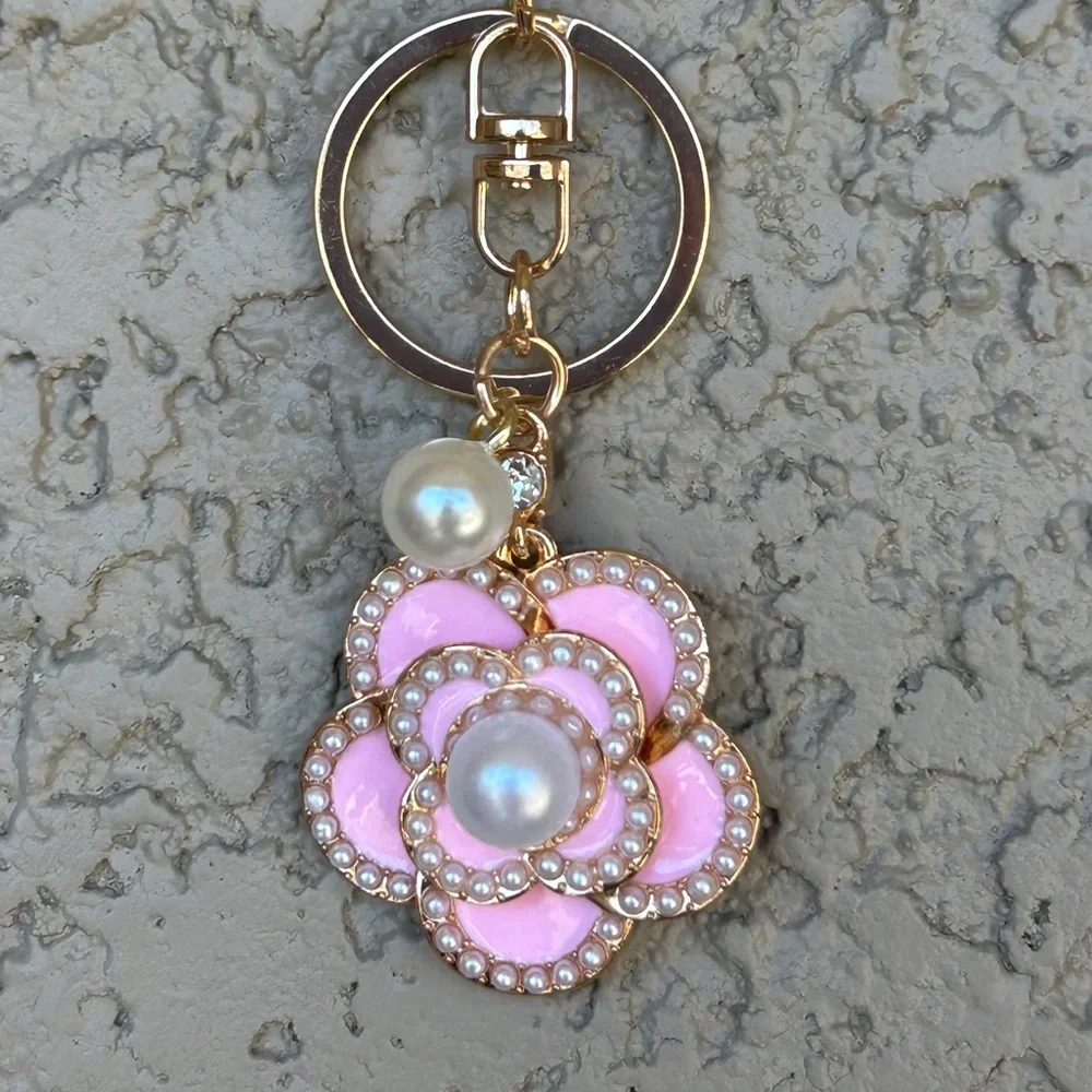 Luxe Pink & Gold Camilla Flower Keychain/Bag charm